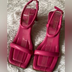 New Sz 7 square toe pink cable straps heels sandals
